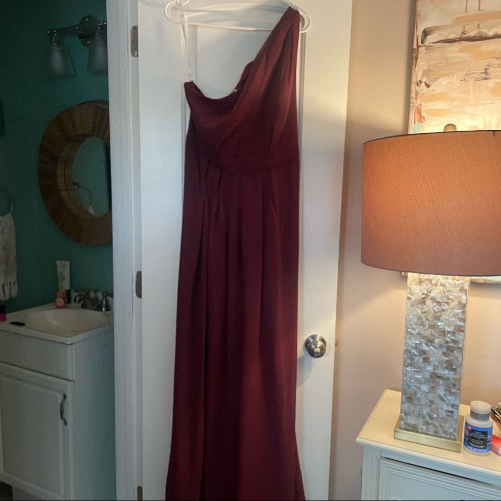 Chiffon dress wine color long one sleeve high slit